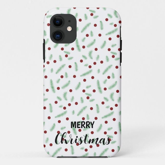 Cute polka dot Christmas tree Red Green pattern Case-Mate iPhone Case (Back)