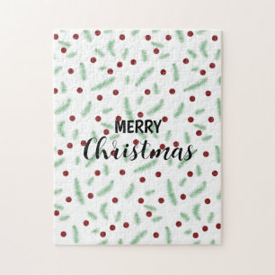 Cute polka dot Christmas tree Red Green pattern Jigsaw Puzzle