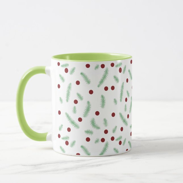 Cute polka dot Christmas tree Red Green pattern Mug (Left)