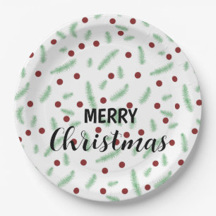 Cute polka dot Christmas tree Red Green pattern Paper Plate