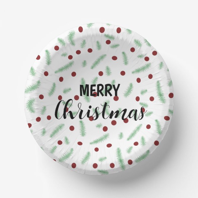 Cute polka dot Christmas tree Red Green pattern Paper Plate (Front)