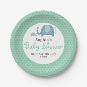 Cute Polka Dot Elephants Baby Shower / Sprinkle Paper Plate