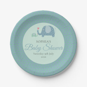 Cute Polka Dot Elephants Baby Shower / Sprinkle Paper Plate