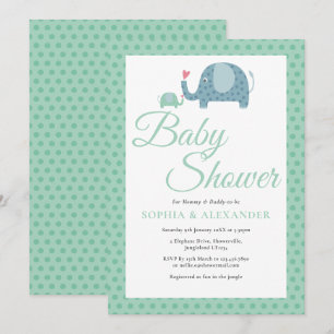 Cute Polka Dot Elephants Couples Baby Shower Invitation