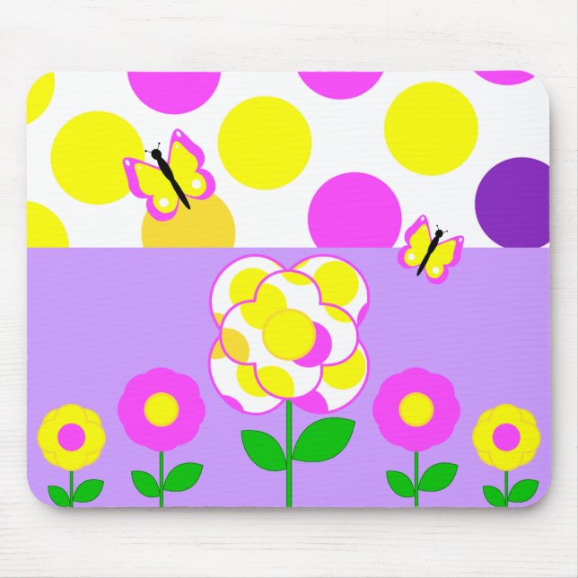 Cute Polka Dot Flowers Mousepad (Front)