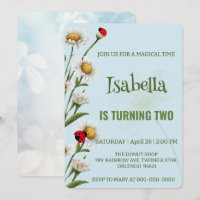 Cute Polka dot Ladybug Blue Daisy Kids Birthday 