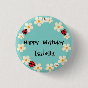 Cute Polka dot Ladybug Daisy Flower Birthday Party 3 Cm Round Badge