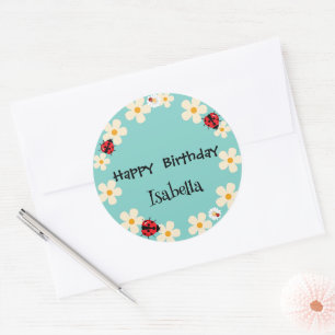 Cute Polka dot Ladybug Daisy Flower Birthday Party Classic Round Sticker