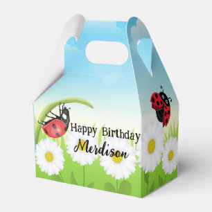 Cute Polka dot Ladybug Daisy Flower Birthday Party Favour Box