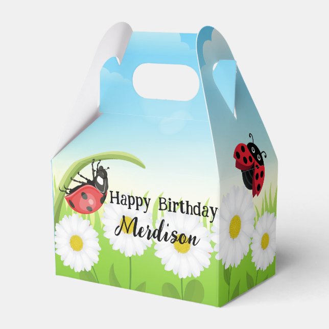 Cute Polka dot Ladybug Daisy Flower Birthday Party Favour Box (Front Side)