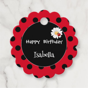 Cute Polka dot Ladybug Daisy Flower Birthday Party Favour Tags