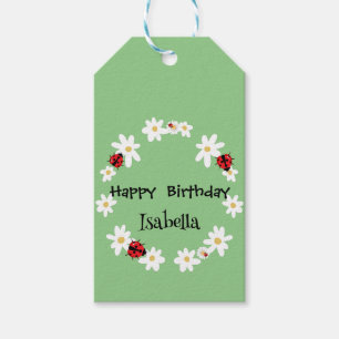 Cute Polka dot Ladybug Daisy Flower Birthday Party Gift Tags