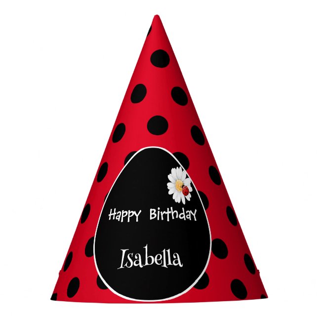 Cute Polka dot Ladybug Daisy Flower Birthday Party Hat (Front)