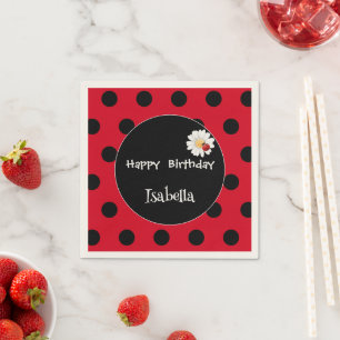 Cute Polka dot Ladybug Daisy Flower Birthday Party Napkin