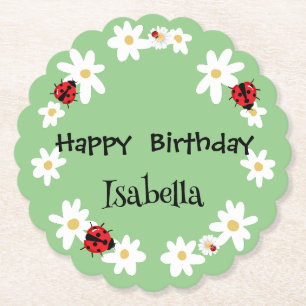 Cute Polka dot Ladybug Daisy Flower Birthday Party Paper Coaster