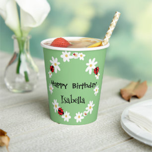 Cute Polka dot Ladybug Daisy Flower Birthday Party Paper Cups