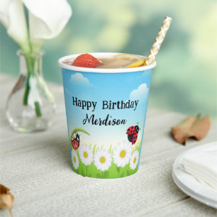 Cute Polka dot Ladybug Daisy Flower Birthday Party Paper Cups