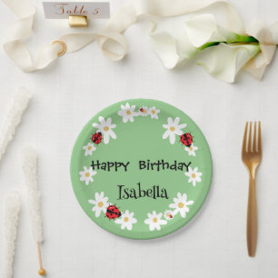 Cute Polka dot Ladybug Daisy Flower Birthday Party Paper Plate