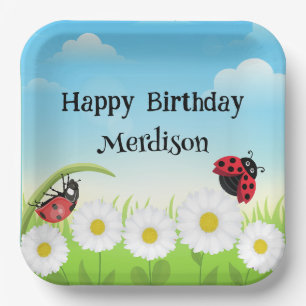 Cute Polka dot Ladybug Daisy Flower Birthday Party Paper Plate