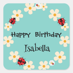 Cute Polka dot Ladybug Daisy Flower Birthday Party Square Sticker