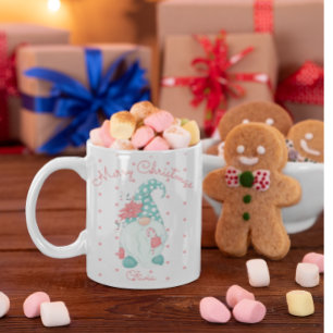 Cute Polka Dot Merry Christmas Holiday Gnome  Coff Mug