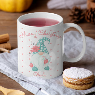 Cute Polka Dot Merry Christmas Holiday Gnome  Coffee Mug