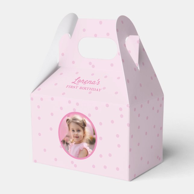 Cute Polka Dot Pattern Pink Birthday Party Photo Favour Box (Front Side)