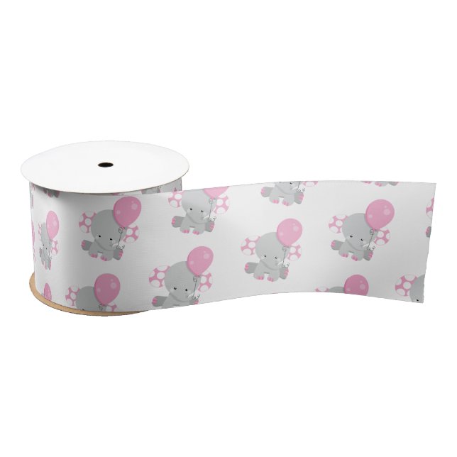 Cute Polka Dot Pink Elephant Girl Baby Satin Ribbon (Spool)