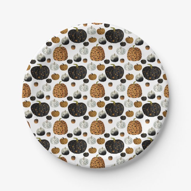 Cute Polka Dot Pumpkins Design Paper Plate (Front)