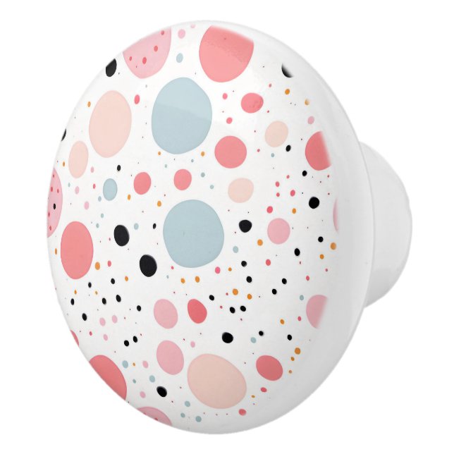 Cute polka dot spotty pattern white ceramic knob (Right)