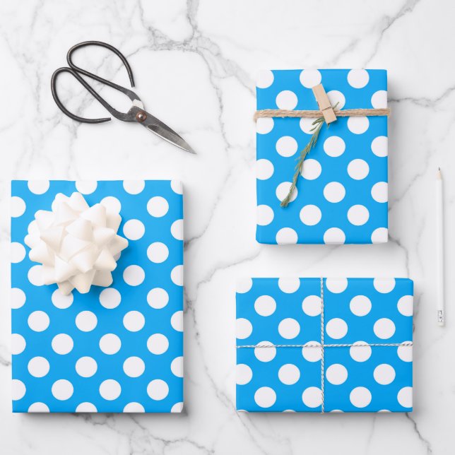 Cute polka dot tiled pattern blue wrapping paper sheet (Front)