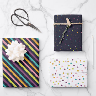 Cute Polka Dot Wrapping Paper Flat Sheet Set of 3