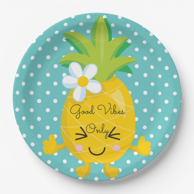 Cute Polka Dots and a pineapple Paper Plate (Front)