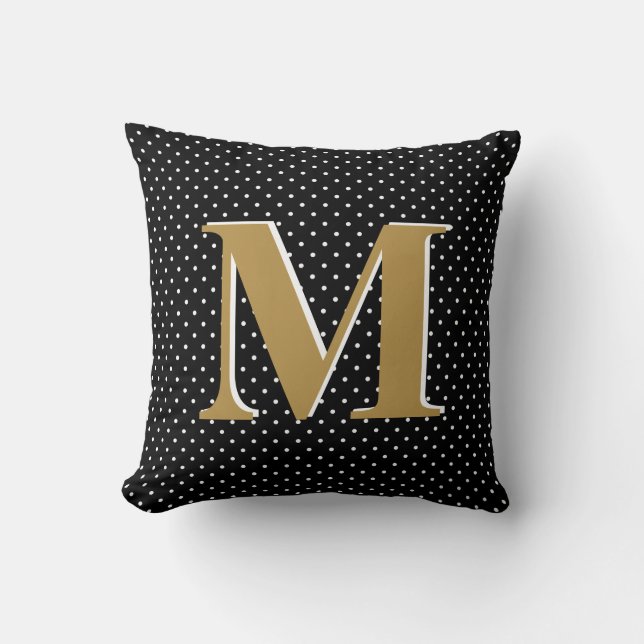 Cute Polka Dots, Black & Gold, add Initial Cushion (Front)