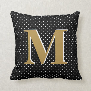 Cute Polka Dots, Black & Gold, add Initial Cushion