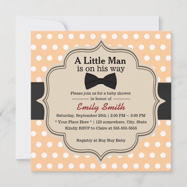 Cute Polka Dots Bow Tie Little Man Baby Shower Invitation (Front)