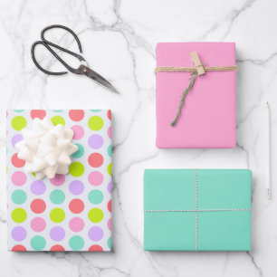 Cute Polka Dots, Carnation Pink and Robin Egg Blue Wrapping Paper Sheet