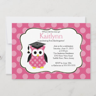 Cute Polka dots Grad Owl Girl Graduation Invitation