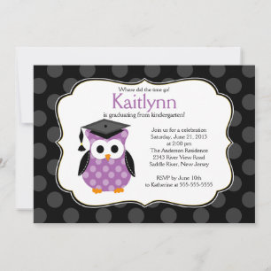 Cute Polka Dots Grad Owl Girl Graduation Invitation