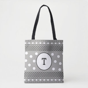 Cute Polka Dots Grey Pattern Monogram Tote Bag