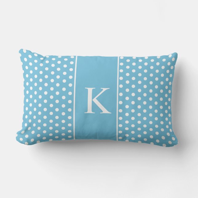 Cute Polka Dots Monogram | Aqua Blue Lumbar Cushion (Front)