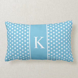 Cute Polka Dots Monogram   Aqua Blue Lumbar Cushion