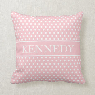 Cute Polka Dots Monogram Light Pink White Cushion