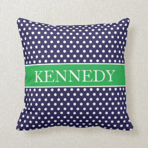 Cute Polka Dots Monogram   Navy Kelly Green White Cushion
