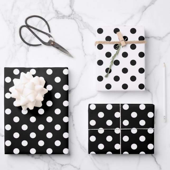 Cute Polka Dots Pattern Black And White Minimalist Wrapping Paper Sheet (Front)