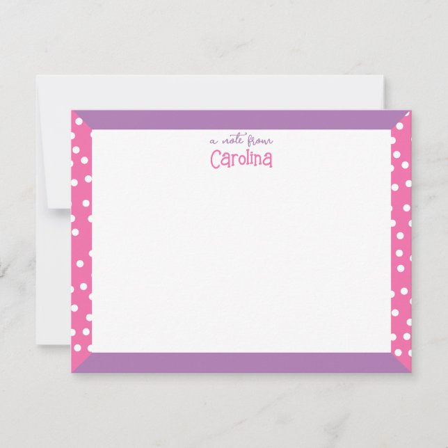 Cute Polka Dots Pink Purple Frame Girly Stationery Card (Front)