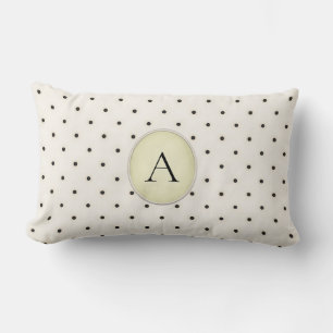 Cute Polka Dots (Yellow) Monogrammed Ivory Lumbar Cushion
