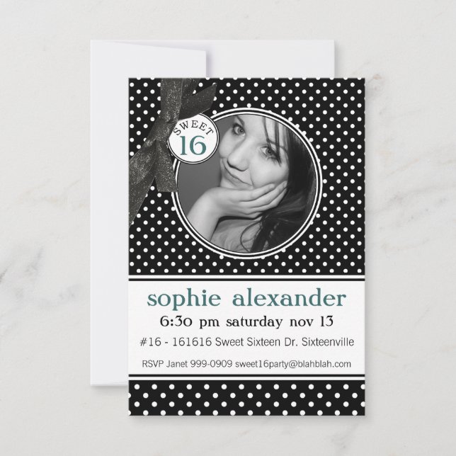 Cute Polkadot Pattern Sweet 16 Party Invitation (Front)