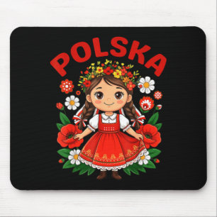 Cute Polska Girl Traditional Folk Dress Flowers Mouse Pad