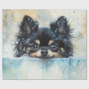 Cute Pomeranian Dog in the Bathtub Decoupage Wrapping Paper